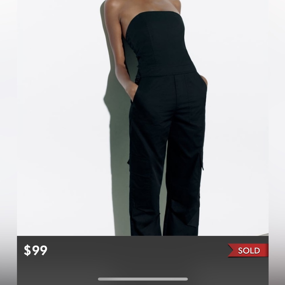 Zara strapless cargo jumpsuit black size small blogger favorite - Picture 14 of 16